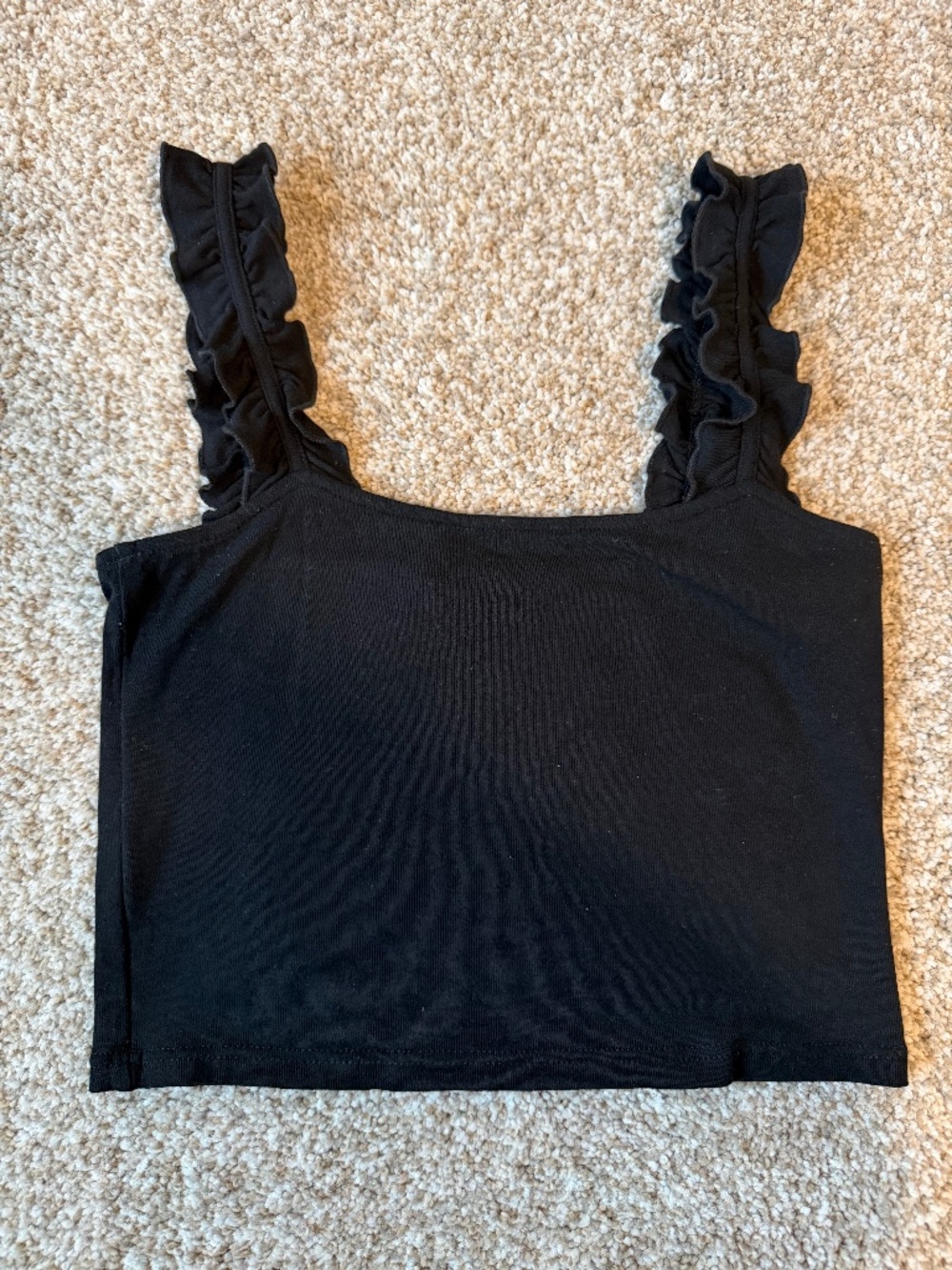 Black Ruffle Strap Mini Crop Top Size Small